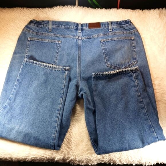 L.L.Bean Comfort Waist Flannel Lined 5 Pocket Blue Denim Jeans Men's 46x28. True - Picture 13 of 15